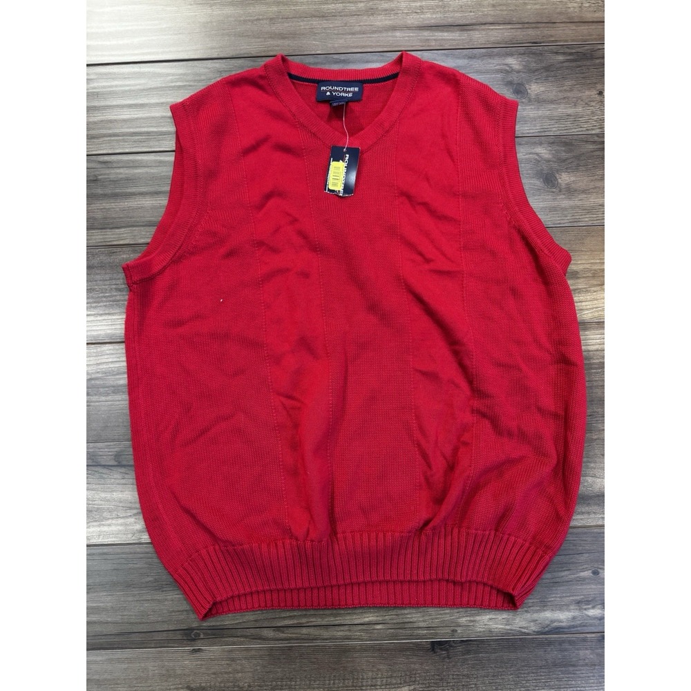 NEW Roundtree & Yorke Sweater Vest Red Men's L Cotton Textured Golf Pullover